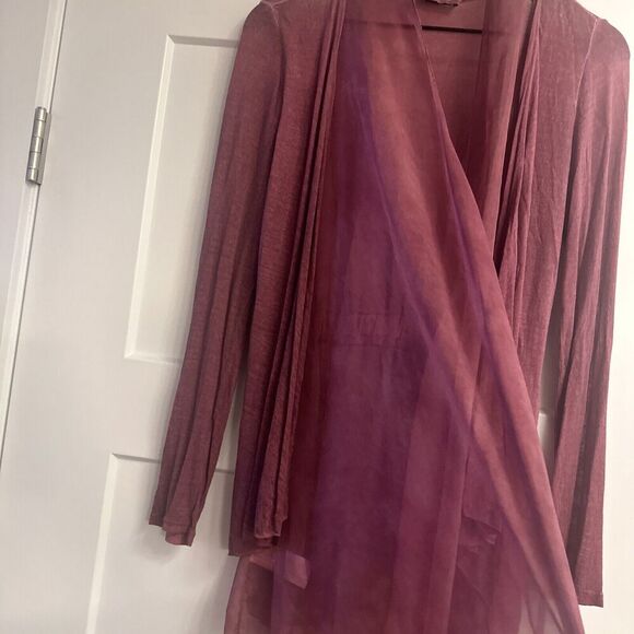 Gigi Moda Silk Open Cardigan Sz S Burgundy Italy Fairy Artsy Lagenlook Sheer - Picture 2 of 14